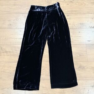 Soft Surroundings NEW Navy Blue Velvet Wide Leg Pants Velour Petite PS Womens